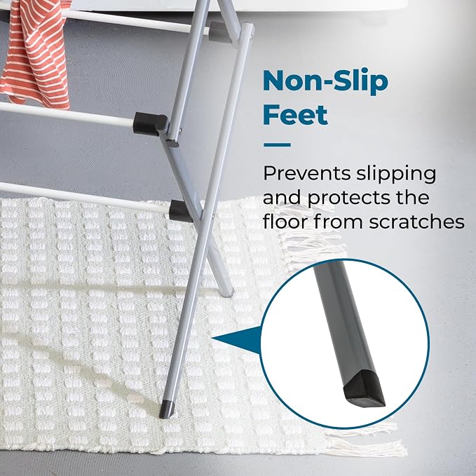 Honey-Can-Do 6-Tier Collapsible Steel Clothes Drying Rack, 24 ft, White | 6-tier steel rack with 24 ft of drying space folds flat to 3 in. Coated bars are gentle on delicates; 50 lb capacity.
