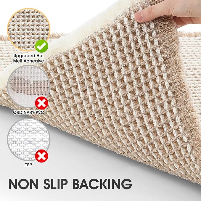 IM HOME Waffle Bath Mat Brown & Cream 32"x20", Boho Woven Modern Bath Mat Rugs, Absorbent Non Slip Bathroom Rugs, Soft Washable Bath Rugs with Tassels for Bedroom, Kitchen, Shower, Tub