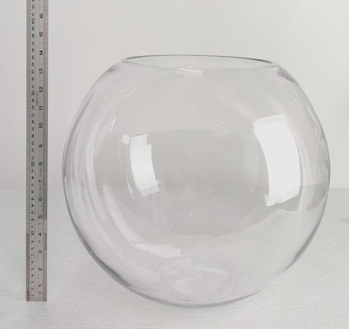 CYS EXCEL Large Glass Bubble Bowl (H-13.5" W-15.5", Approx. 7.4 Gal.) Round Bowl Terrarium Globe Flower Vase Centerpiece for Weddings Events Arrangements
