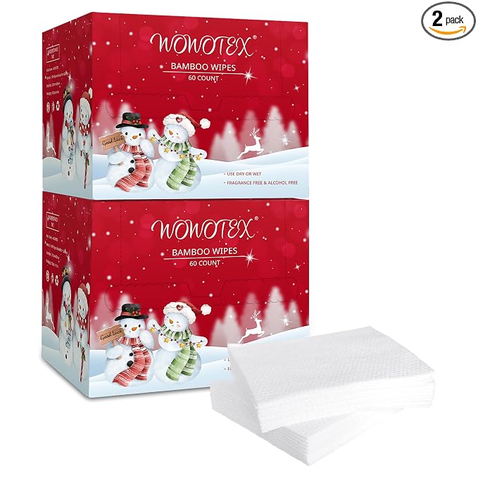 Christmas Style WOWOTEX Disposable Face Towels 120 Count Large Dry Wipes | 10"×12", Extra Thick Soft and Sensitive Skin friendly, Clean Facial Towels for Skincare, Makeup Removal and Facial Cleansing