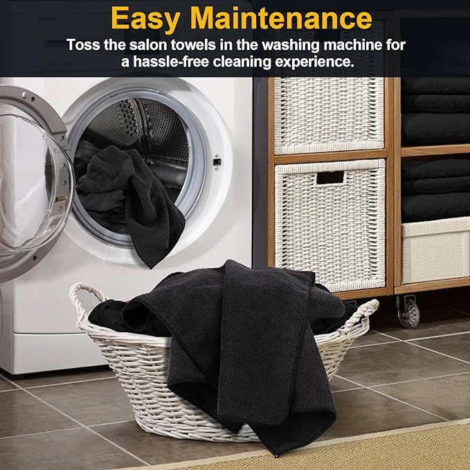 UNIMADE Salon Towels 24 Pack, Microfiber Barber Towels Bulk, (16x29 inches) Hair-Drying Cloth Super Soft Black Hand Cloth for Gym, Bath, Spa Use and Home Beauty Care(Not Bleach Proof) | (16x29 inches) Hair-Drying Cloth Super Soft Black Hand Cloth for G...