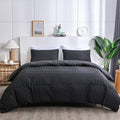 AveLom Seersucker Duvet Cover Set Queen Size (90 x 90 inches), 3 Pieces (1 Duvet Cover + 2 Pillow Cases), Black Ultra Soft Washed Microfiber, Textured Duvet Cover with Zipper Closure, Corner Ties