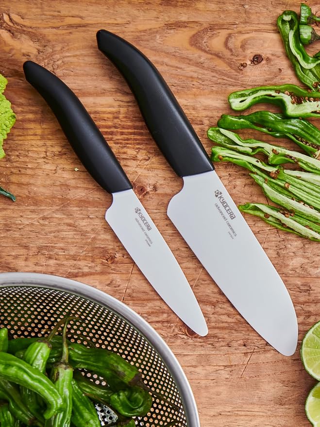 Kyocera Advanced Ceramic Revolution Series 4.5-inch Utility Knife, Black Handle, White Blade - FK-110 WH | KYOCERA Revolution 4.5-Inch Utility Knife: Ultra-Sharp Japanese Zirconia Blade for Precise Cutting of Fruits and Vegetables