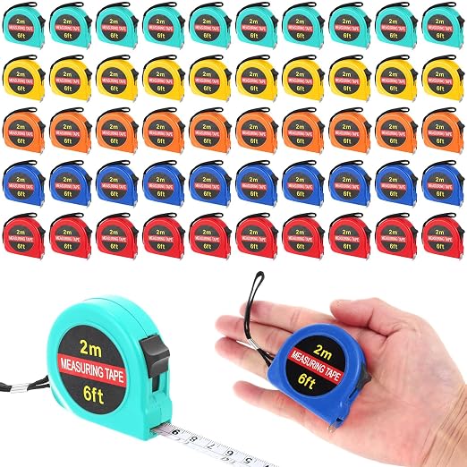 Copkim 50 Pcs 6 FT Mini Tape Measure Retractable Bulk Small Measuring Tape Pocket Size Measurement Tool for Operation Christmas Items Party Favor Gifts Stuffers for Men(Colored)