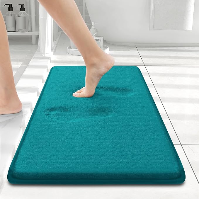 Smiry Memory Foam Bath Mat 24x16, Extra Soft and Absorbent Bathroom Mats, Non Slip Washable Carpet for Floor, Shower and Tub, Teal