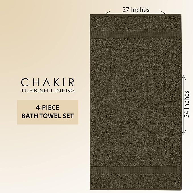 Chakir Turkish Linens 4 Piece Large Bath Towels, 100% Cotton Turkish Towels for Bathroom, Luxury Soft Absorbent Bath Towel Set, 27 x 54 Inches, Cocoa