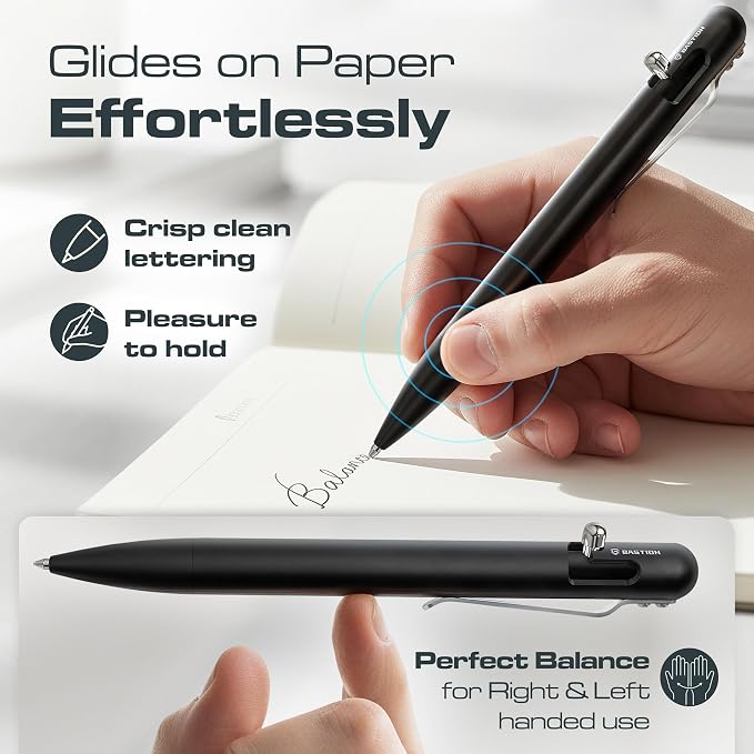 BASTION Bolt Action Pen, Aluminum Jet Black, HyperBolt EDC Pen, Refillable Metal Writing Pen, Premium Graduation Gift, Executive Pocket Pen