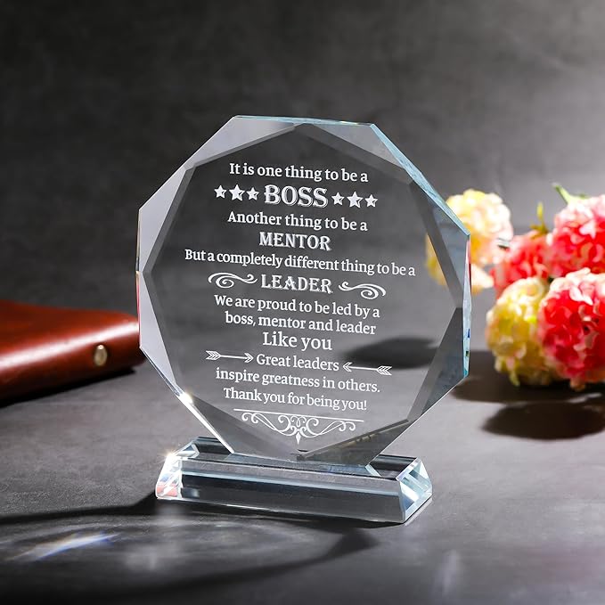 Movdyka Best Boss Gifts for Women Men Crystal Keepsakes Boss Day Birthday Gifts for Boss Going Away Appreciation Office Farewell for Boss Male Him Thank You Retirement for Boss Lady
