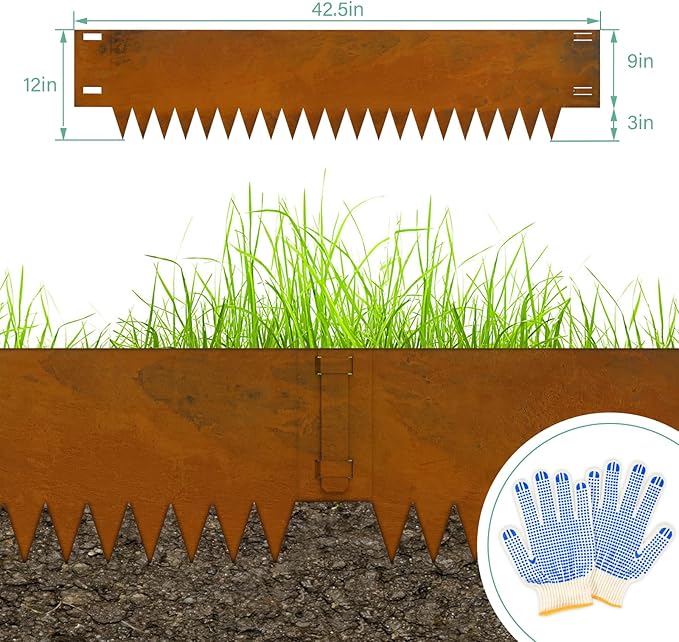 Co rten Steel Landscape Edging 12 Inch, 6 Packs Pre-Rusted | 40x12 inch | Metal Edging | 1mm thick for garden yard lawn