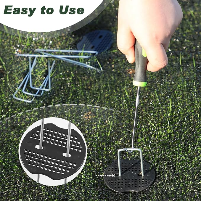 Landscape Staples 6 Inch 100 Pack Kit, Heavy Duty 11 Gauge Hot-Dip Galvanized Garden Stakes with 100 Gaskets & 1 Pick Hook for Weed Barrier, Landscape Fabric, Sod, Turf & Garden Edging