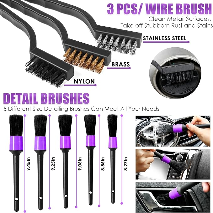 17PCS Car Cleaning Kit, Purple Car Interior Detailing Kit with High Power Handheld Vacuum, Detailing Brush Set, Windshield Cleaner, Cleaning Gel, Complete Auto Accessories for Women Gift