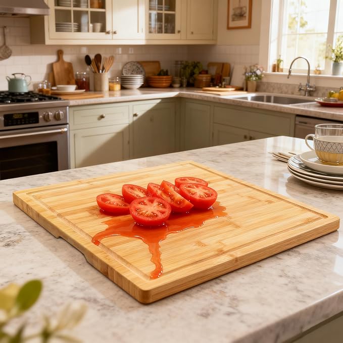 Utoplike Bamboo Cutting Board 20 x 20 inch, Large Wood Chopping Boards | for Kitchen, Meat, Vegetables, BBQ, Square Butcher Block with Juice Groove and handle, 1"Th