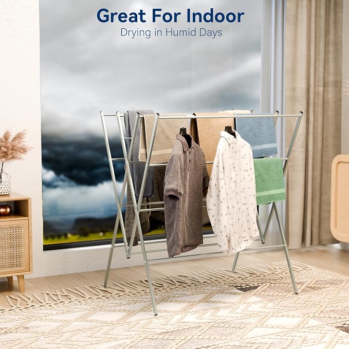 Whitmor Drying Rack Clothing, Foldable Clothes Drying Rack for Laundry, 12 Metal Bars for Hanging Clothes, Indoor & Outdoor Use, 36.2" D x 30.3" W x 40.5" H, Silver