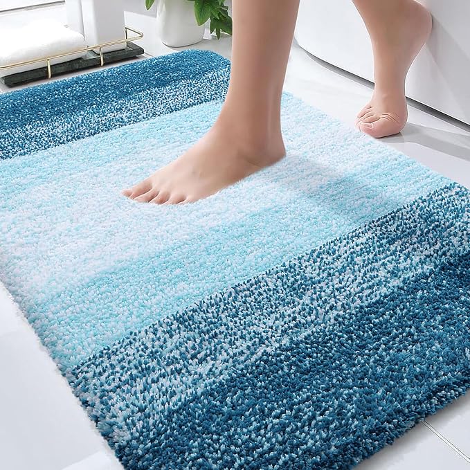 OLANLY Bathroom Rugs Mat 34x21, Extra Soft Absorbent Microfiber Bath Rugs, Rubber Backing, Quick Dry, Washable Bath Mats for Bathroom Floor, Tub and Shower, Home Decor Accessories, Peacock Blue