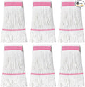 Eccliy 6 Pack Commercial Mop Heads Replacement Heavy Duty 18 oz Loop End Cotton String Wet Mop Refills Washable Absorbent Reusable for Industrial Home Tile Wood Concrete Floor (White,Pink)