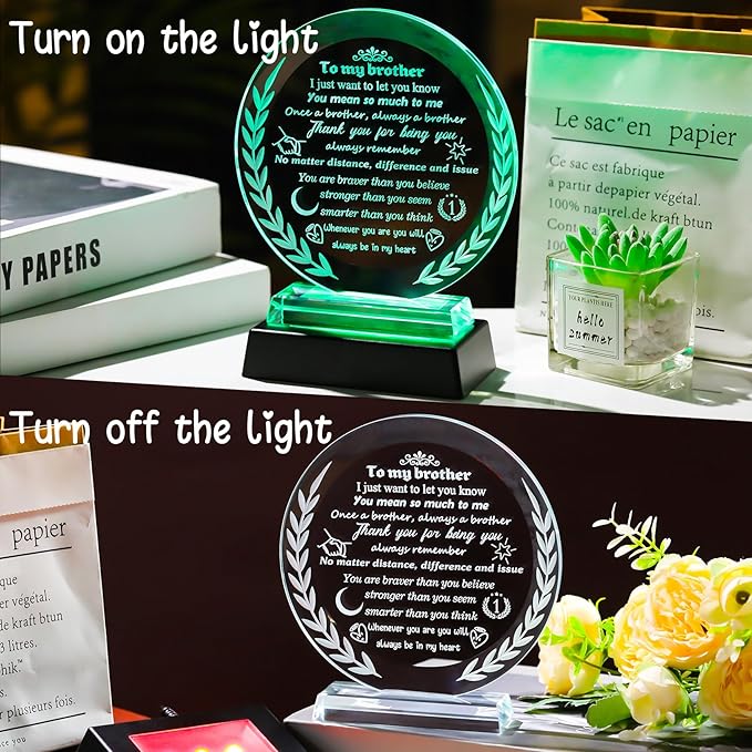 Gifts for Brother from Sister Crystal Brother Keepsake with LED Light Base Brother Gifts for Graduation Fathers Day Wedding Christmas