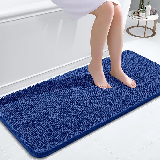 OLANLY Bathroom Runner Rugs 47x20, Soft Absorbent Chenille Bath Rugs, Rubber Backing Quick Dry, Machine Washable Long Bath Mats for Bathroom Floor, Tub and Shower, Home Decor Accessories, Royal Blue