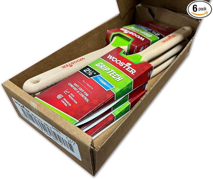 6-Pack of 2-1/2” Wooster 5401 GripTech Angle Paint Brush, Sash Handle