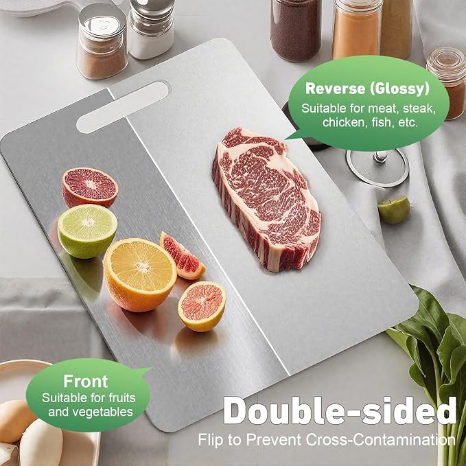 Katori Titanium Cutting Board, 2026 New 100% Pure Titanium Cutting Boards for Kitchen, Double Sided Food Metal Chopping Board, Non Toxic Dishwasher Safe Durable Metal Cut for Meat Fruit Vegetable (XL)