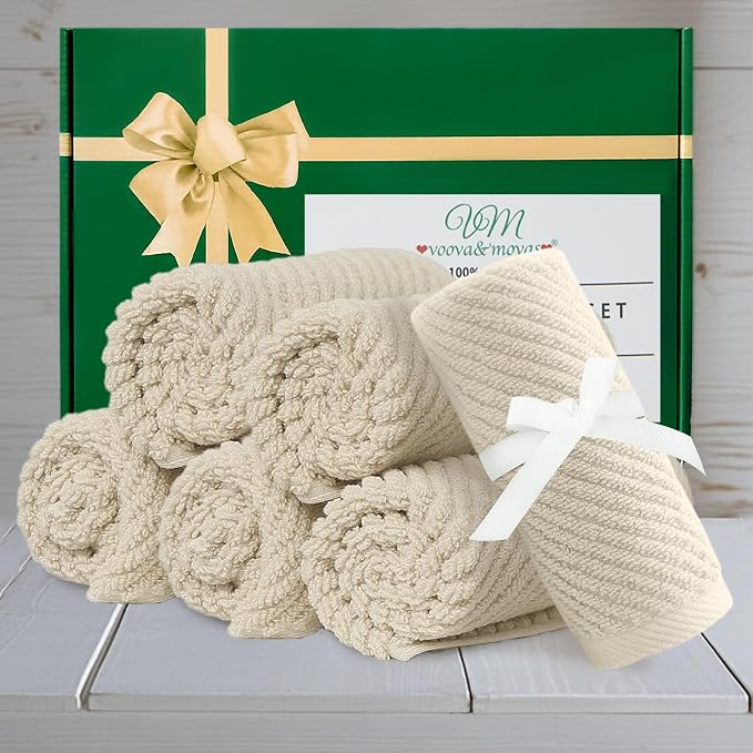 VOOVA & MOVAS Washcloths 6PC, 100% Cotton, 13x13 in, Beige Tan | Quick Dry, Soft, Absorbent, Hotel Quality, Luxury Wash Cloths, Towel Gift Set, Suitable For Spa, Bathroom, Travel