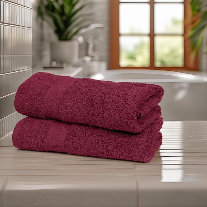 Premium Bath Towel Set - 24 x 48 Pack of 6 100% Cotton Terry Towels for Bathroom - Quick Dry - Highly Absorbent - Soft Feel - Pool - Spa - Gym - Hand Towel for Daily Use - Burgundy