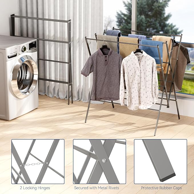 Whitmor Drying Rack Clothing,Large 12 Drying Poles Clothes Drying Rack,Foldable Portable Laundry Drying Rack for Air Drying Clothing,Towel,Delicate Eac for Indoor & Outdoor