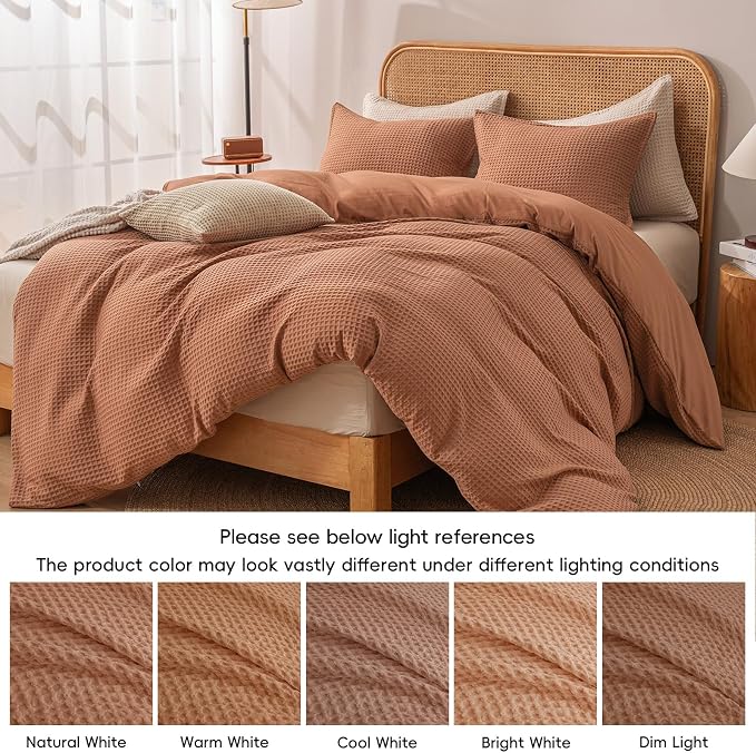 PHF Waffle Duvet Cover Set Twin XL Size, Back to School College Dorm Bedding, Ultra Soft Breathable Comforter Cover for All Season, Dorm Room Essentials Set with 1 Pillow Sham,68" x 90", Terra Cotta