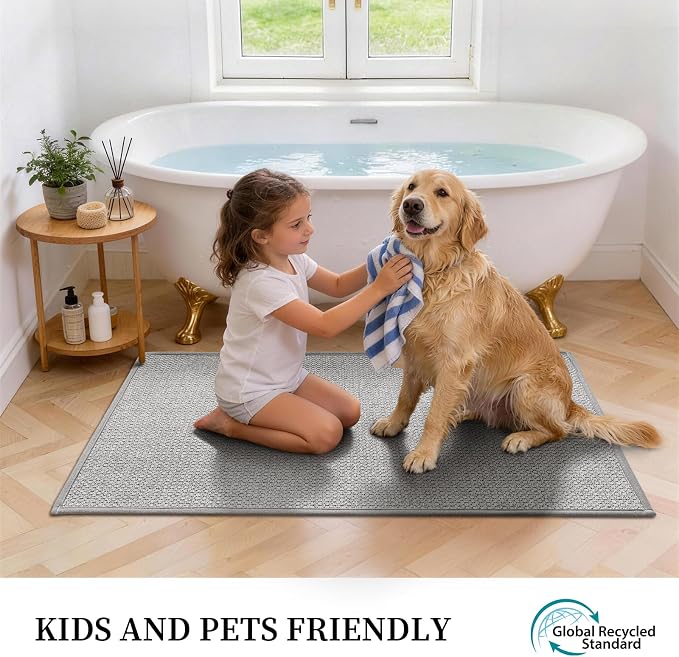 YIHOUSE Gray Bathroom Rugs Sets 2 Piece, Quick Dry Thin Bath Mat, Non Slip Absorbent Machine Washable, Bath Rugs for Bathtub Sink Home Decor (17"x24" + 17"x32")