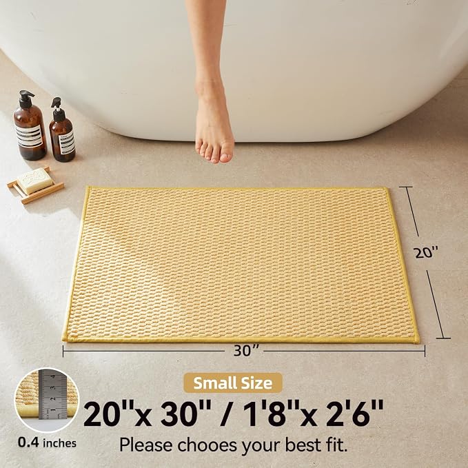 Triohero Bathroom Rugs Non Slip Washable, Super Absorbent Thin Bath Mat Small Quick Dry Low Pile Bathroom Rug, Yellow 20"x30"
