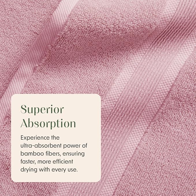 Springtree Home Luxury Bamboo Rayon Bath Towel Set | 6-Piece Set | Pink | 35% Bamboo Rayon - 65% Zero Twist Cotton | Absorbent Quick-Dry Towels for Bathroom | Ultra Soft | OEKO-TEX Standard 100