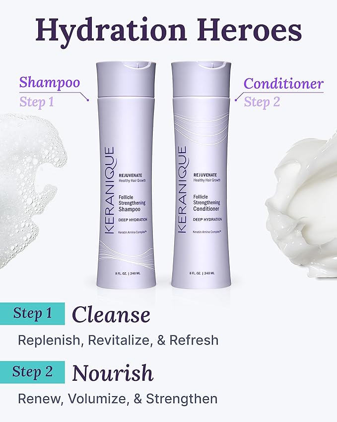 Keranique Deep Hydration Shampoo and Conditioner Set for Dry, Thinning Hair – Keratin, Biotin & Niacinamide – Moisturizing, Strengthening & Volumizing – Sulfate and Paraben Free Keratin Amino Complex™