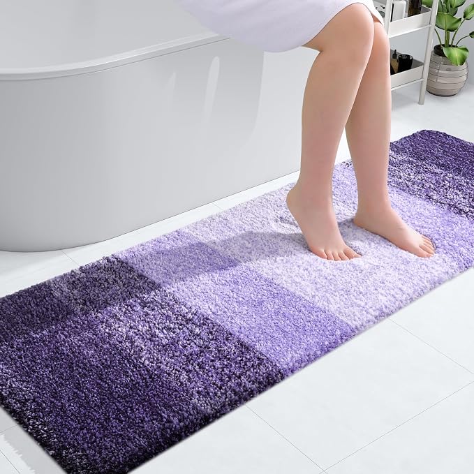 OLANLY Bathroom Runner Rugs Mat 59x20, Extra Soft Absorbent Microfiber Bath Rugs, Rubber Backing, Quick Dry, Washable Long Bath Mats for Bathroom Floor, Tub and Shower, Home Decor Accessories, Violet