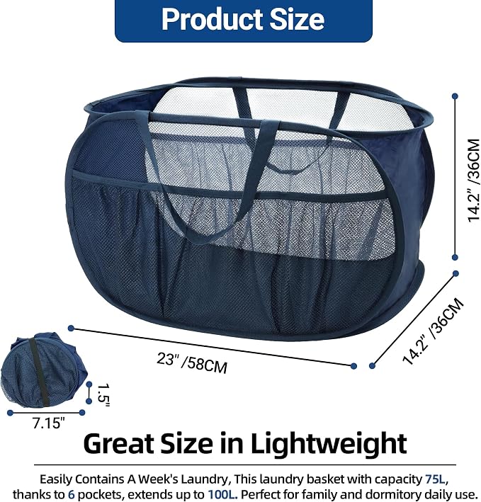4 Pack Pop Up Laundry Hamper with Convenient Bags, Upgrade Collapsible Laundry Baskets, Foldable Laundry Basket Mesh Light Weight, Easy to Carry Clothes Hampers for Laundry, Dorm, Toys, Travel