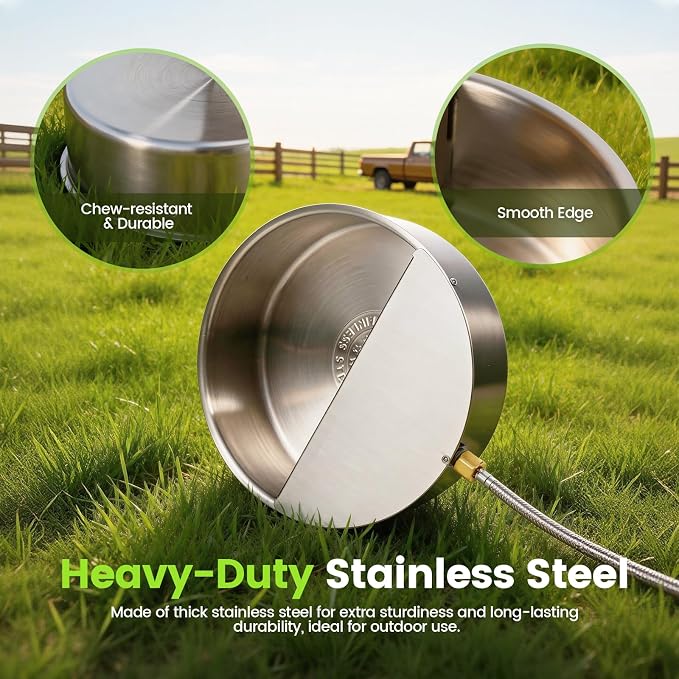 Automatic Dog Water Bowl Dispenser Large Breed Outdoor Pet Water Fountain with Float Valve 6.5L Heavy-Duty Stainless Steel Auto Waterer for Large Dogs Cats Puppy Chicken (1 Drinking Port)
