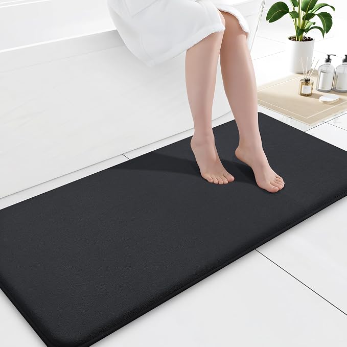 Smiry Memory Foam Bath Mat 47x20, Extra Soft and Absorbent Bathroom Mats, Non Slip Washable Carpet for Floor, Shower and Tub, Black