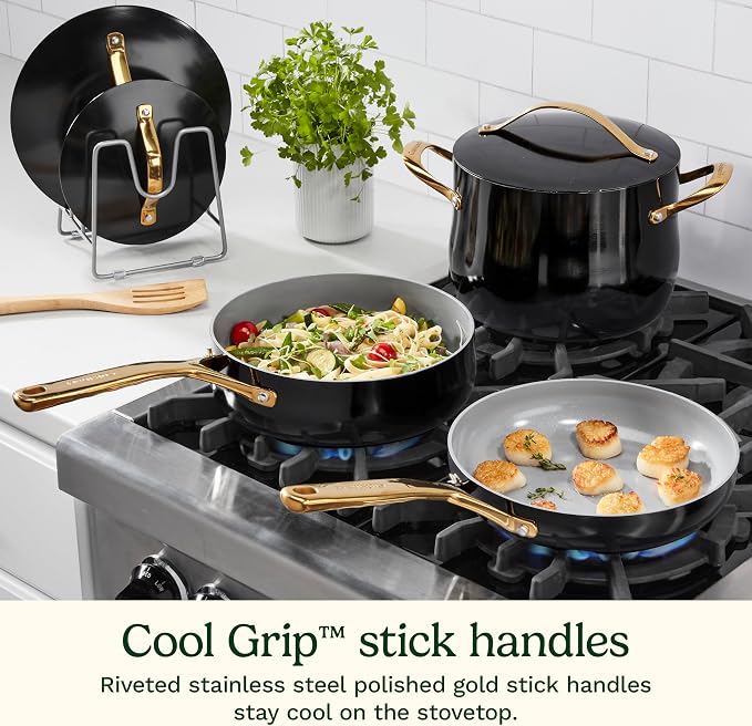Cuisinart Culinary Ceramic Cookware Set, Dishwasher Safe Nonstick Pots and Pans, 10 Piece Kitchen Cookware Set for Home Cooking, Easy & Clean Design, Black, 34CG-10BK