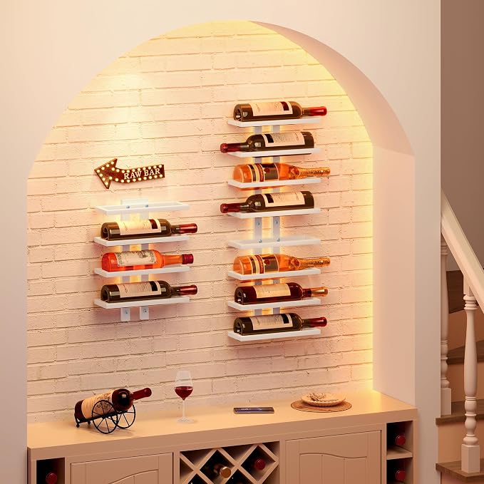Hoctieon 3-Set 8 Tier Wall Mount Wine Rack (24 Tiers), Wall Racks for Wine Bottles Display and Storage, Hanging Bottle Organizer for Living Room, Dining Room, Wine Cellar, Bar, White