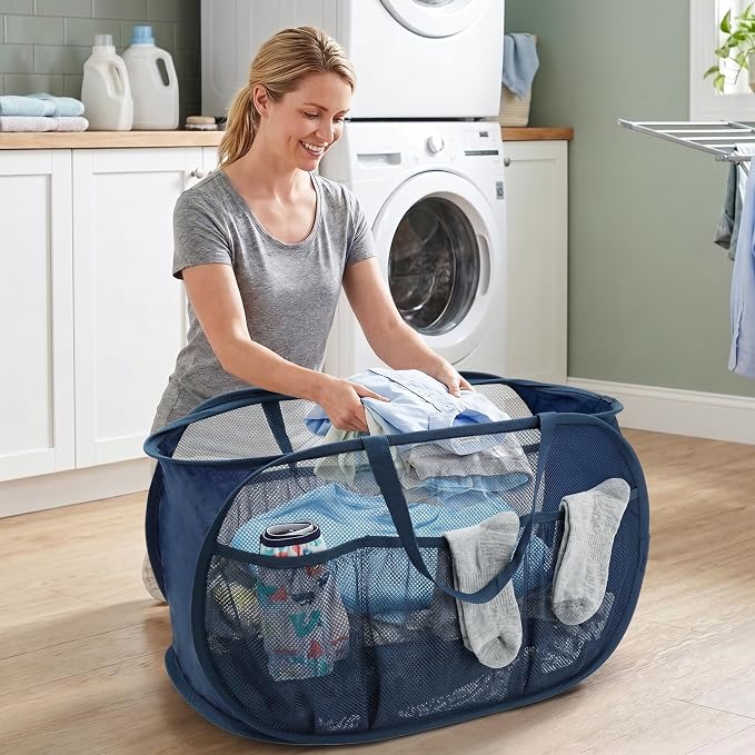 4 Pack Pop Up Laundry Hamper with Convenient Bags, Upgrade Collapsible Laundry Baskets, Foldable Laundry Basket Mesh Light Weight, Easy to Carry Clothes Hampers for Laundry, Dorm, Toys, Travel