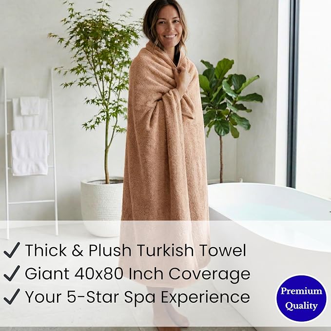 SALBAKOS Luxury 100% Turkish Cotton Bath Sheet 40x80 in (1-Piece, Taupe) | Extra Large Jumbo Oversized Bathroom and Beach Towel, Super Soft Highly Absorbent Thick Premium Hotel Quality, Made in Turkey