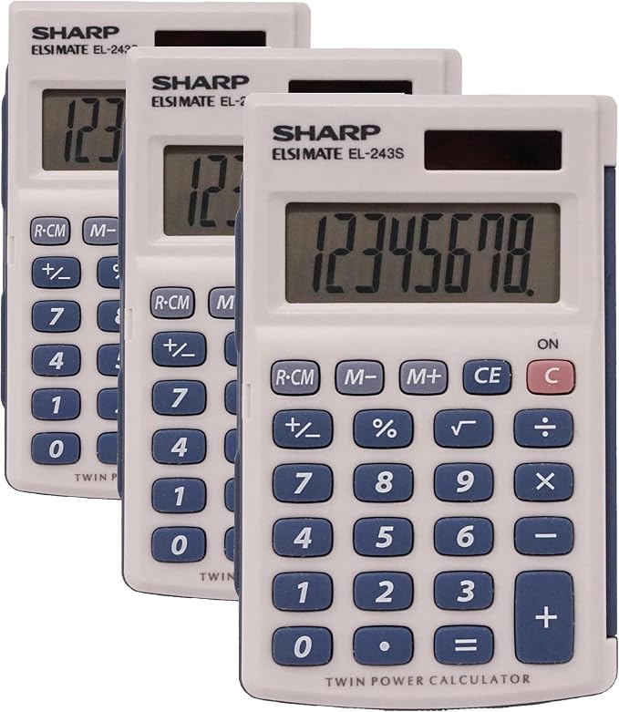 Sharp Calculators EL-243SB 8-Digit Pocket Calculator (Pack of 3)