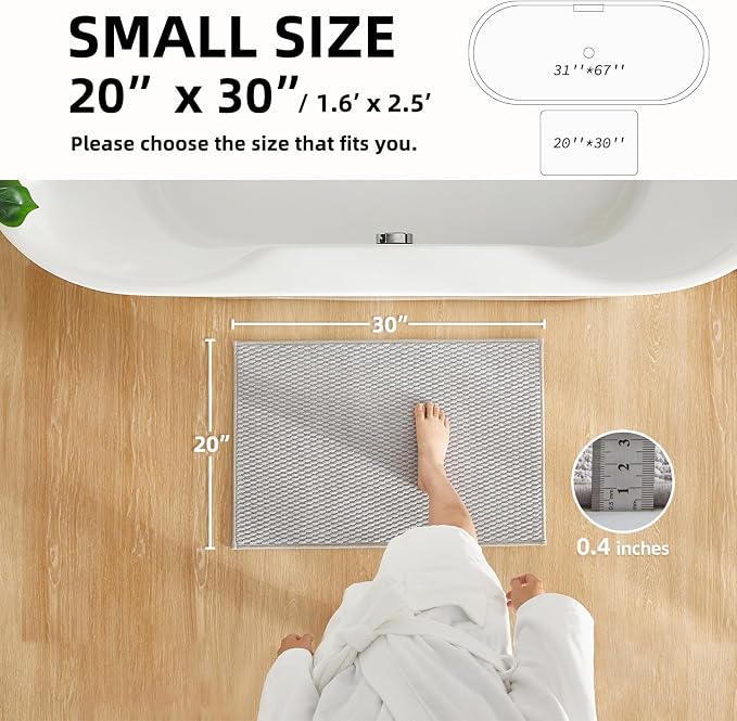 TYUU Bathroom Rugs Non Slip Washable, Super Absorbent Thin Bath Mat Small Quick Dry Low Pile Bathroom Rug, Light Grey 20"x30"