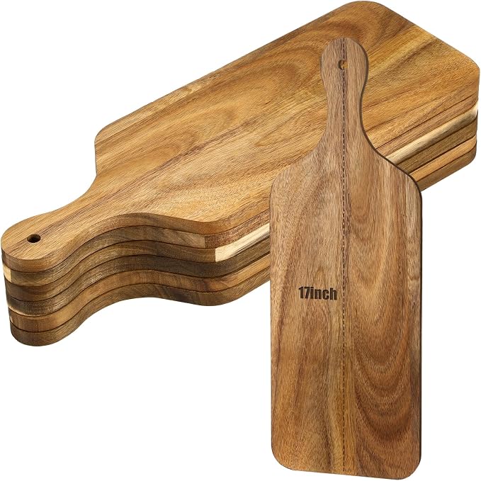 Didaey 6 Pcs Cutting Board Bulk Kitchen Thicken Chopping Platter with Handles Wooden Charcuterie Serving Trays Blank Wood Boards for Engraving Wedding Housewarming(Acacia Wood,17 x 6 Inch)