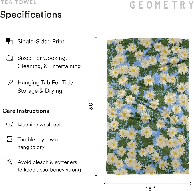 GEOMETRY Spring Kitchen Towels - Quick Dry Microfiber Cloth Spring & Summer Dish Towels for Kitchen Drying - Premium Quick Dry Towel - Daisy Delight, 18" x 30" - 1-Pack