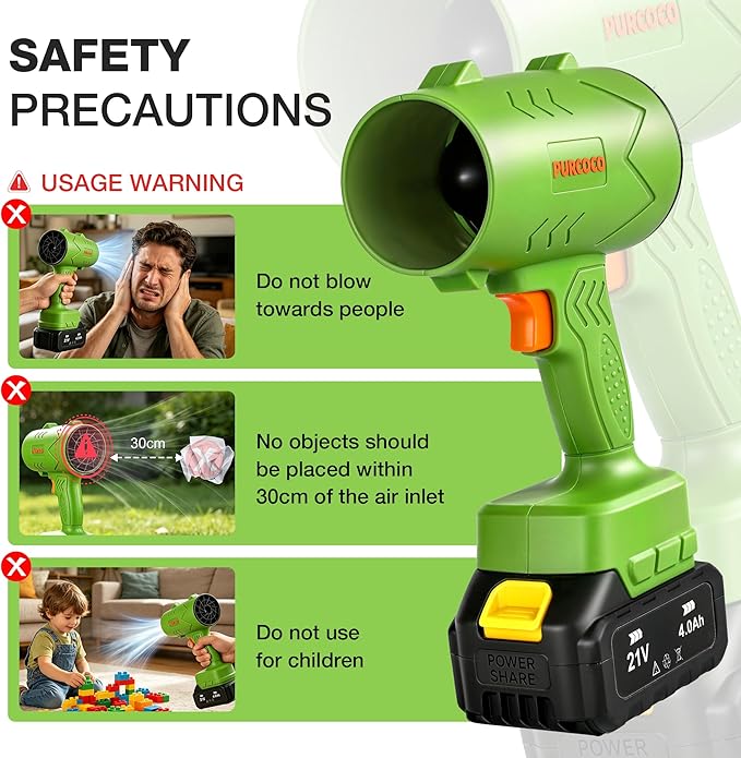 Cordless Leaf Blower 21V, 50000 RPM Max Power Electric Leaf Blower, 2×4.0Ah Battery & Fast Charger, Lightweight Electric Blower for Yard, Patio,Snow Removal,Dust, Car Drying- Lawn Care Tool(Green)