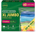 Seal Fresh 3 Gallon Large Plastic Storage Bags – 16" x 18" (60 Count) – Reusable XXL Extra Large Clear Jumbo Zip Bags with Sealable Zipper Top For Clothes, Travel, Moving