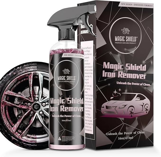 Magic Shield Iron Remover Spray for Cars 16oz - pH-Neutral Iron and Fallout Remover for Car, Motorcycle, RV & Boat | 5-Minute Reaction, Effective on Wheels & Paint | All-In-One Solution