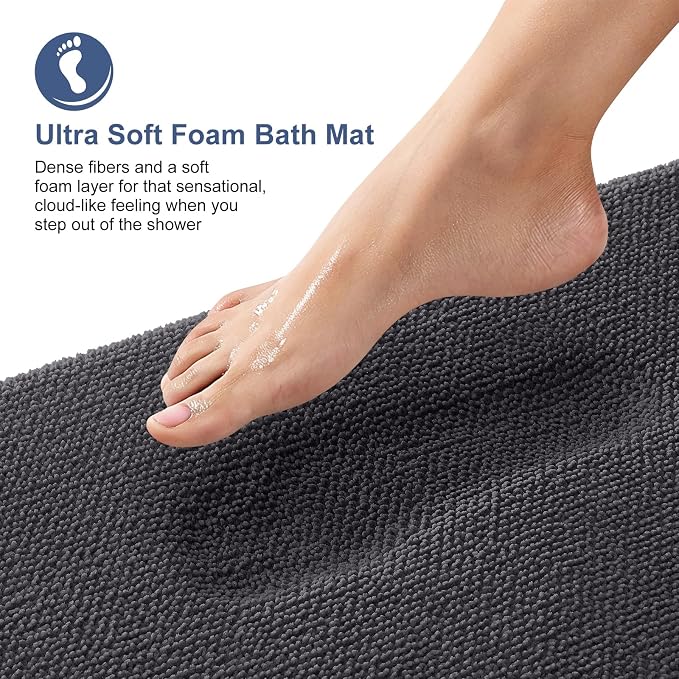 OLANLY Thick Memory Foam Bathroom Rugs 36x24, Absorbent Bath Mat, Dark Grey | Soft Quick Dry Bath Rugs Mats, Non-Slip, Machine Washable Carpet for Bathroom Floor, Tub and Shower, Home Decor Accessories