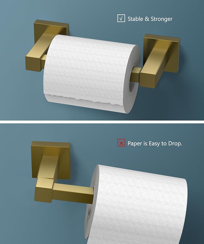FORIOUS Toilet Paper Holder Wall Mount, Stainless Steel Rustproof Double Post Pivoting Tissue Roll Holder for Bathroom, Commercial Toilet Paper Dispenser (Brushed Gold, Square)