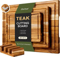 3 Pack Teak Wood Cutting Board Set for Kitchen Charcuterie Board Serving Heavy Duty Non Toxic Slip Over Sink Solid Thick Haus Wooden Chopping Board Large Big Small Meat Kitchen Essential Gift