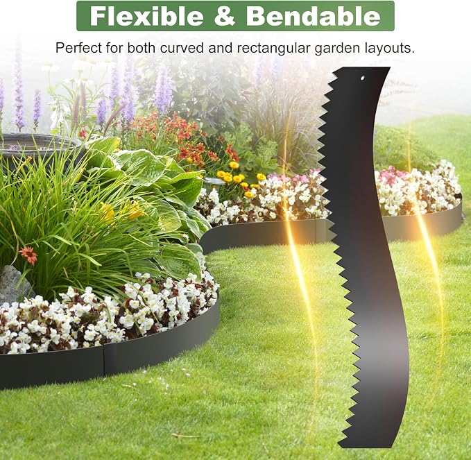 33FT Galvanized Steel Landscape Edging, 10 Pack 40" x 8" Metal Edging for Landscaping with 10 Stakes & Gloves, Metal Garden Edging Border for Yard, Tree Rings, Pathway, Divider